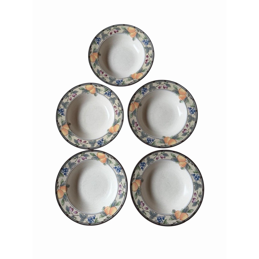 Mikasa Intaglio Garden Harvest Soup Pasta Bowls Set 5 Fruit Oven To Table 9in